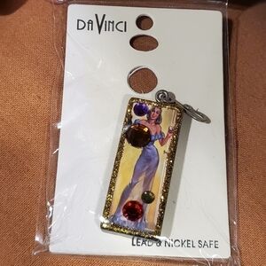 Vintage lady hand made pinup girl rhinestones domino pendant